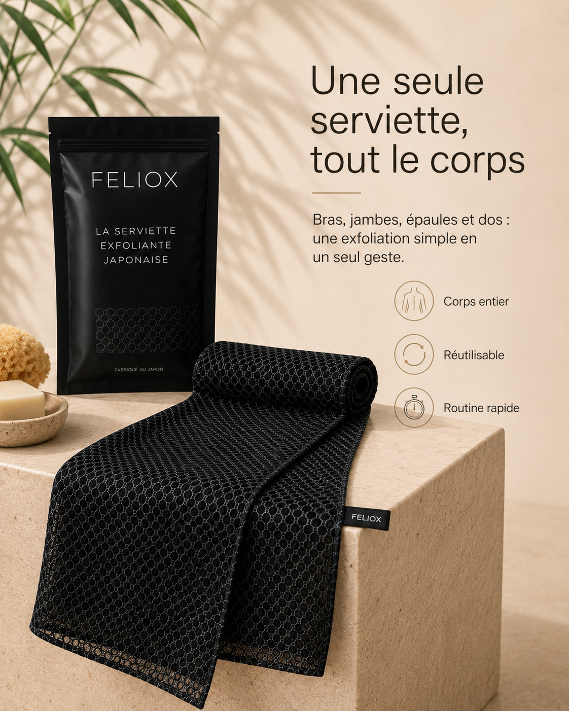 Serviette exfoliante anti-bactérienne Feliox