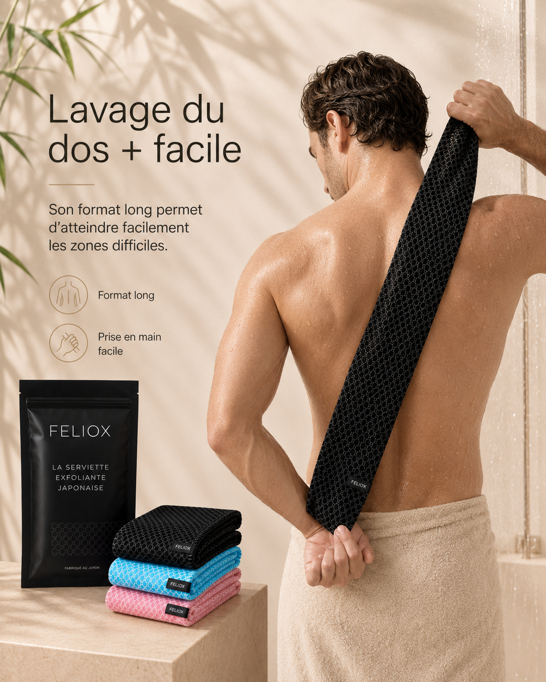 Serviette exfoliante anti-bactérienne Feliox