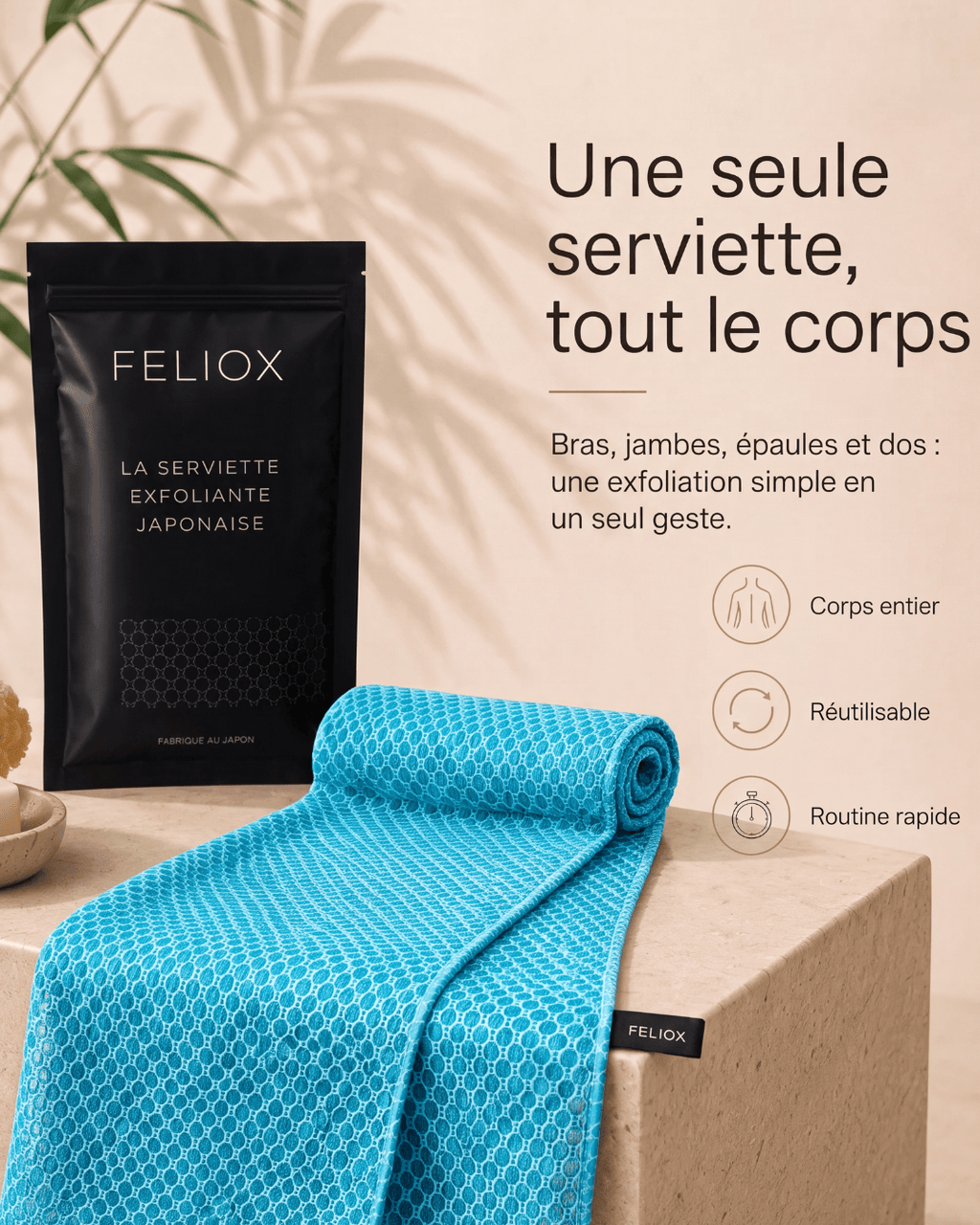 Serviette exfoliante anti-bactérienne Feliox