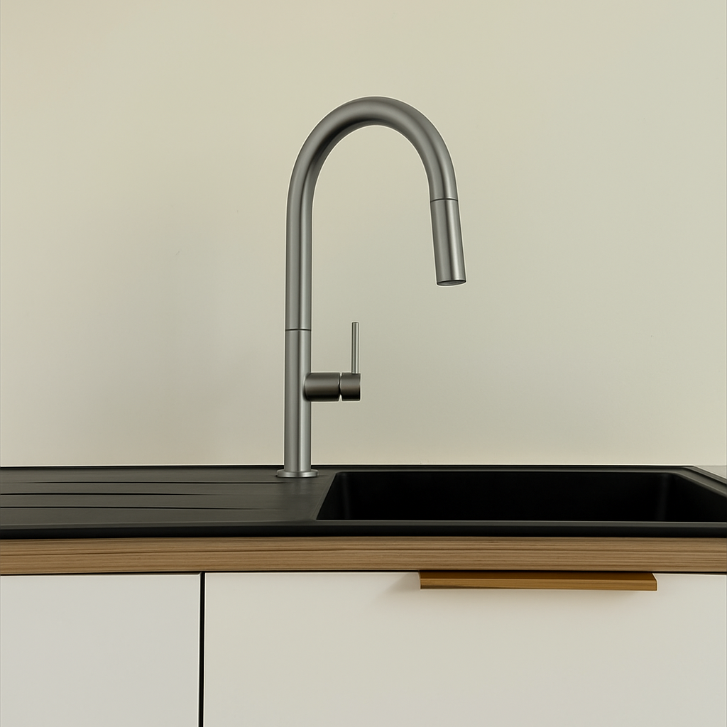 Mitigeur De Lavabo Avec Douchette Gris Brossé - Feliox