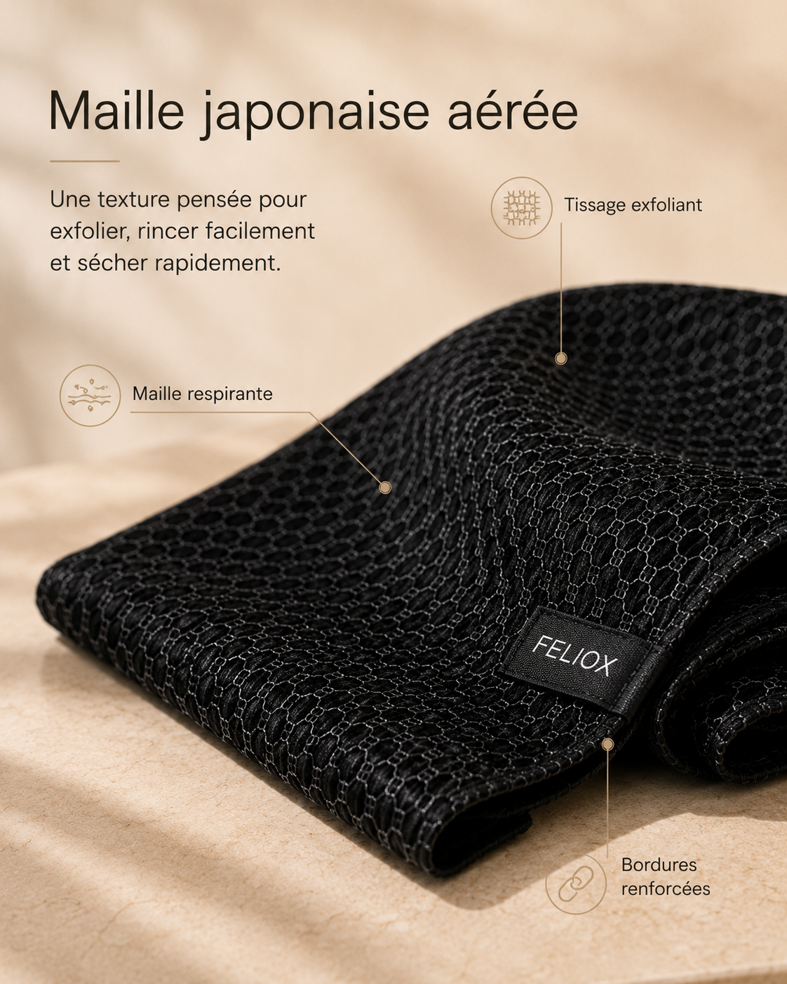 Serviette exfoliante anti-bactérienne Feliox